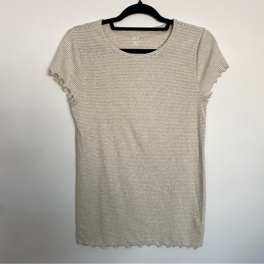 Gap Cream And Gold Striped Short Sleeve Tee